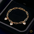 Gold Paperclip Chain Heart Crystal Anklet