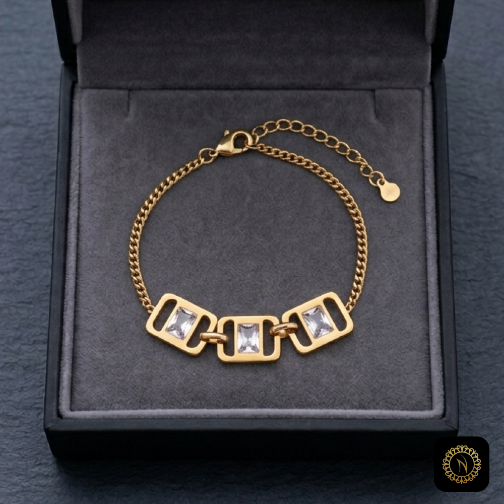Emerald-Cut Crystal Gold Link Bracelet