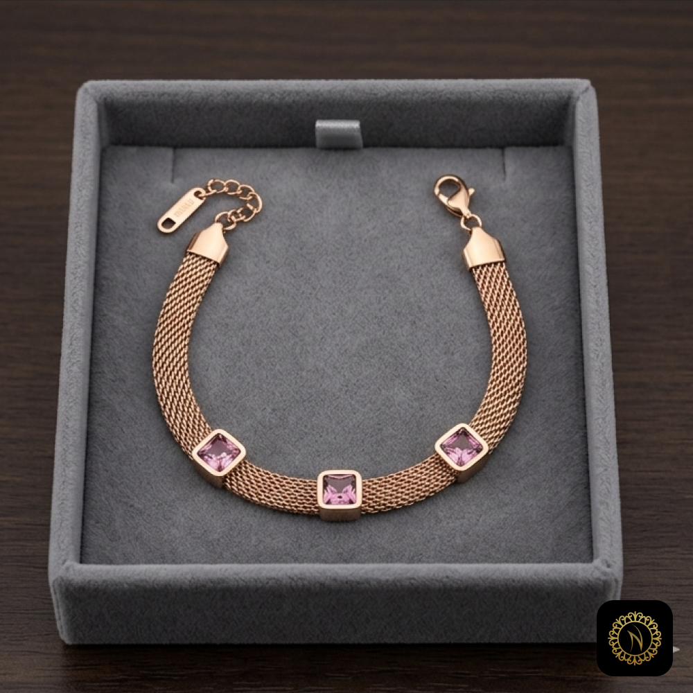 Elegant Gold Mesh Square Crystal Bracelet