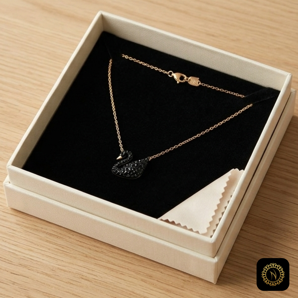 Jet Black Crystal Swan Pendant Necklace