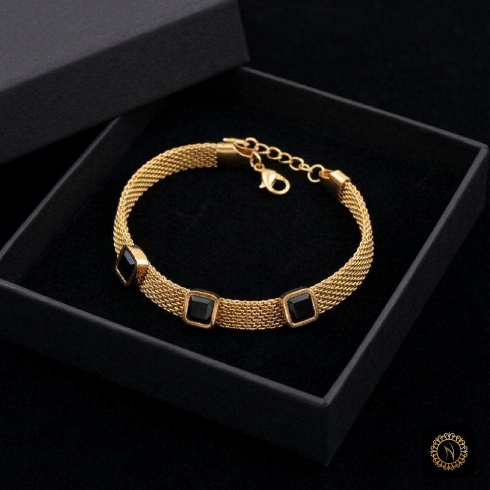 Elegant Gold Mesh Square Crystal Bracelet