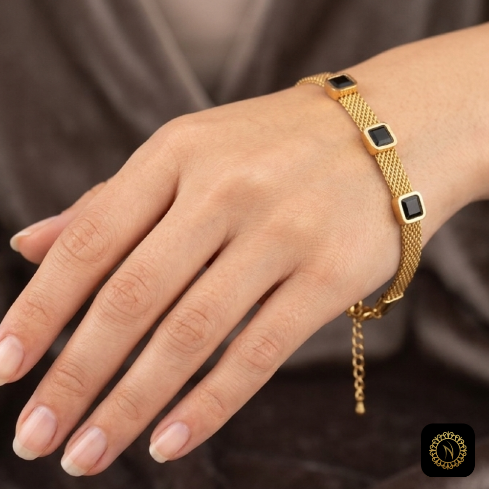 Elegant Gold Mesh Square Crystal Bracelet