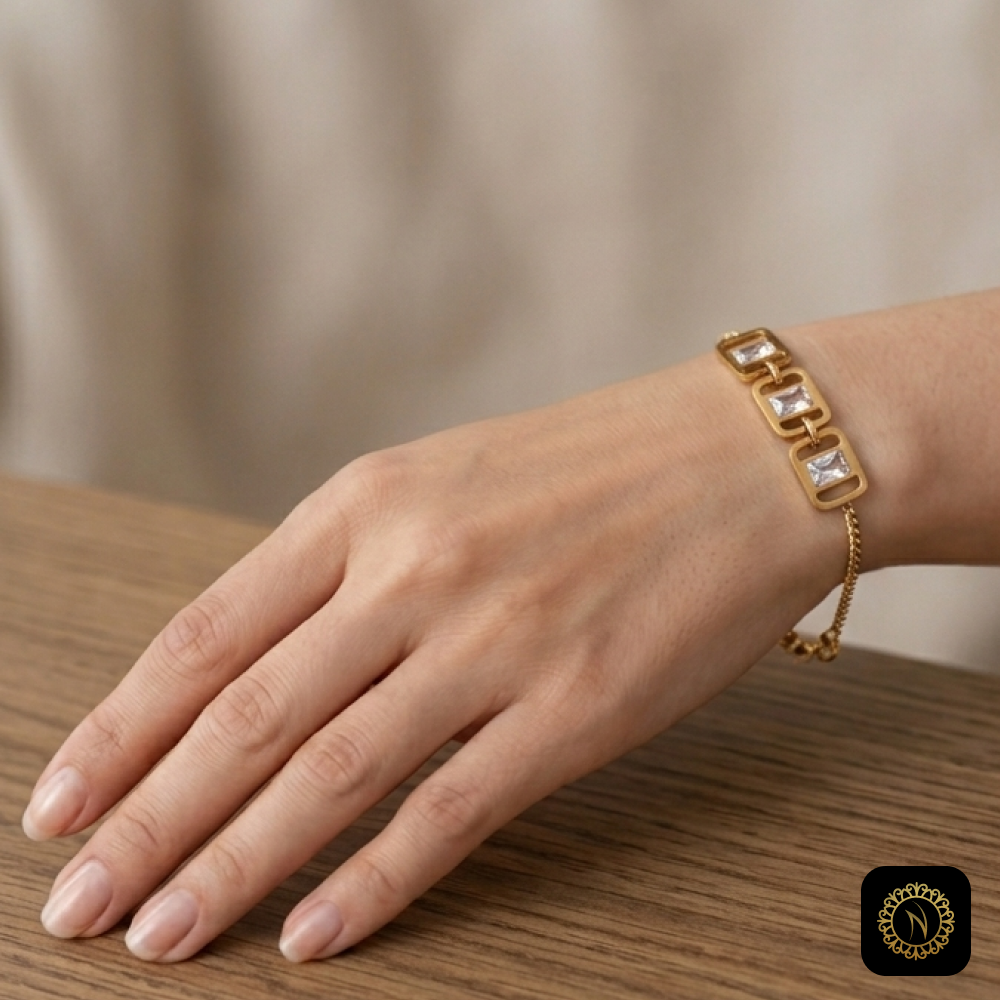 Emerald-Cut Crystal Gold Link Bracelet