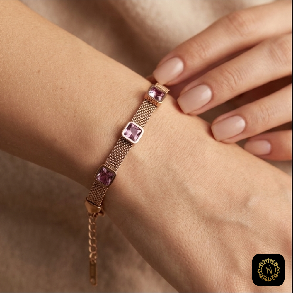 Elegant Gold Mesh Square Crystal Bracelet