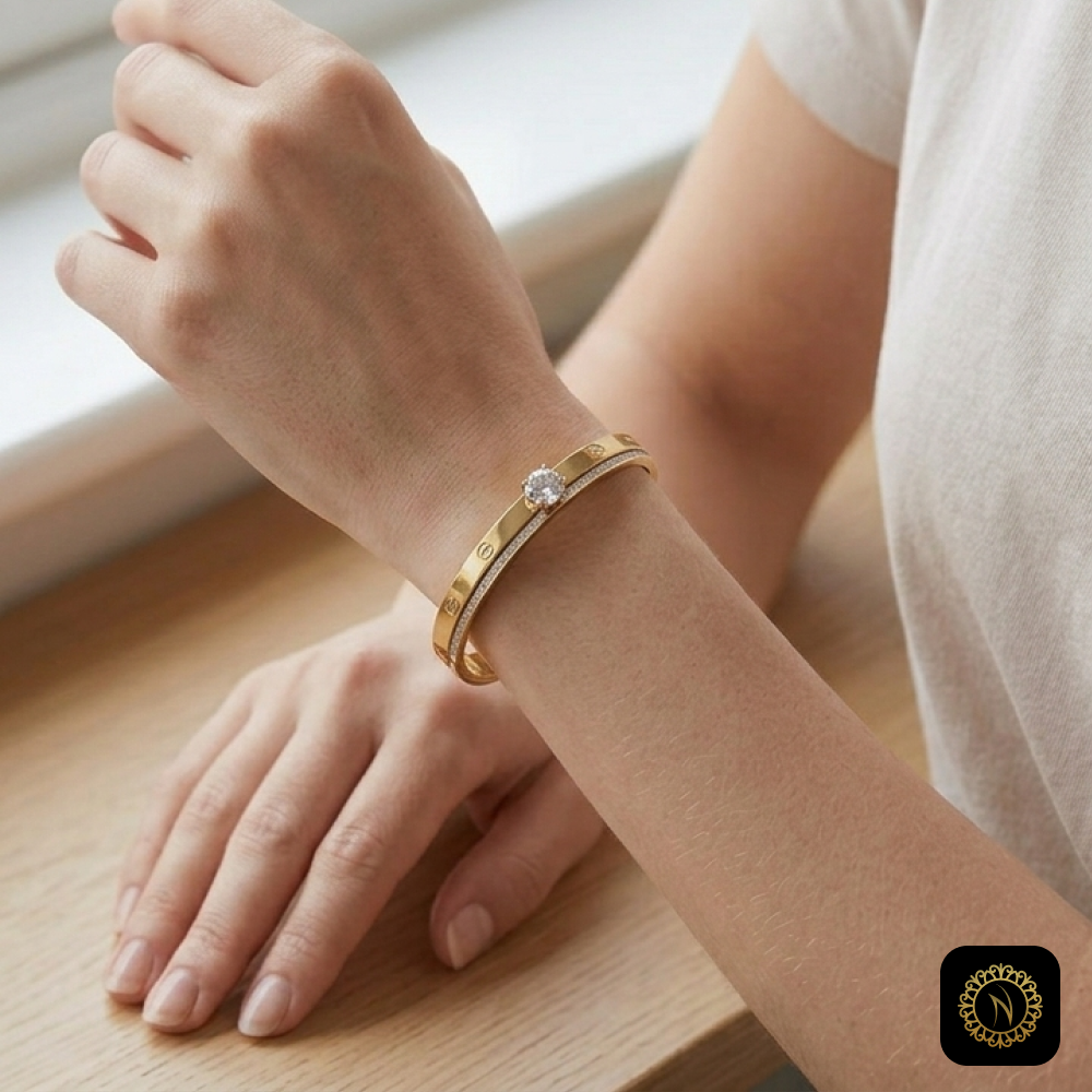 Crystal Gold Bracelet with Screw Motif