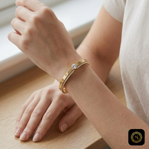 Crystal Gold Bracelet with Screw Motif